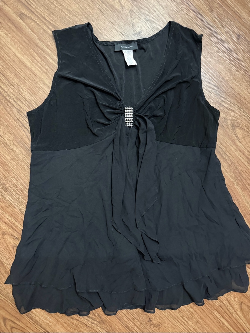 R&M Richards Black Sleeveless Tank with Rhinestone Buckle